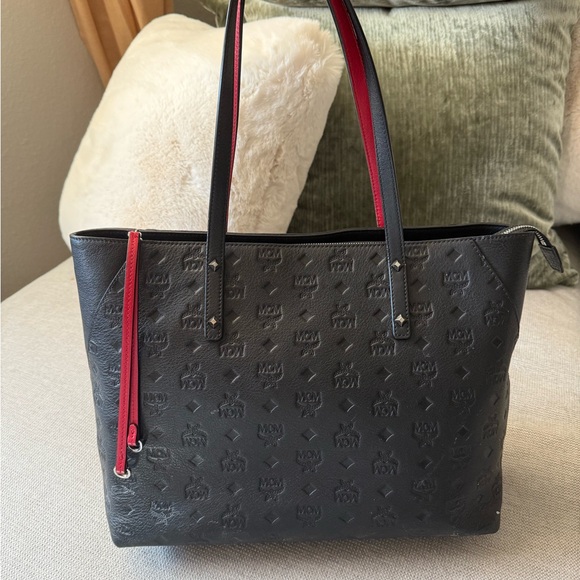 MCM Black and Red Embossed Tote - Picture 4 of 11